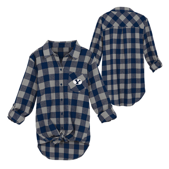 Outerstuff NCAA Juniors BYU Spirit Week Front Knot Plaid Shirt