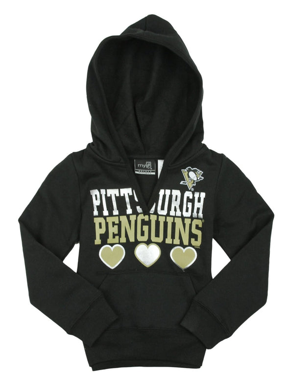 NHL Hockey Little Girls / Youth Girls Pittsburgh Penguins V-Neck Pullover Hoodie, Black