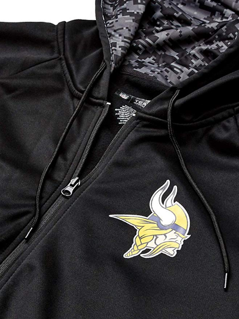 Zubaz NFL Men's Minnesota Vikings Full Zip Digital Camo Hood Hoodie, Black