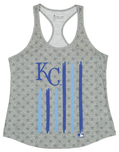 KLEW MLB Baseball Women's Kansas City Royals Logo Flag Tank, Grey