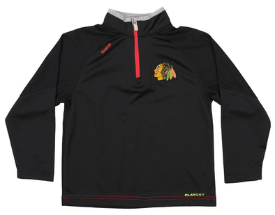 Reebok NHL Hockey Boys Kids Chicago Blackhawks Center Ice TNT 1/4 Zip Performance Pullover Sweater, Black