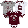 Outerstuff Montana Grizzlies NCAA Infant Champs 3-Piece Creeper Set, Maroon/White/Grey
