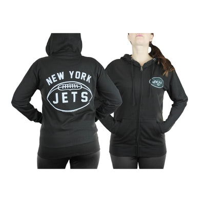 New York Jets NFL Womens Double Coverage Full Zip French Terry Hoodie, Black