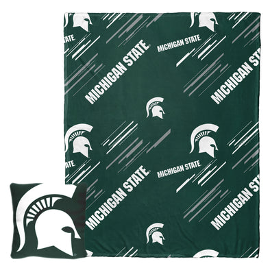 Northwest Michigan State Spartans NCAA Slashed Pillow 14X14 with Back Pocket and Throw Blanket 40X50 Set