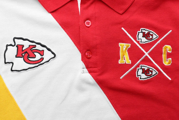 KLEW NFL Football Men's Kansas City Chiefs Rugby Diagonal Stripe Polo Shirt