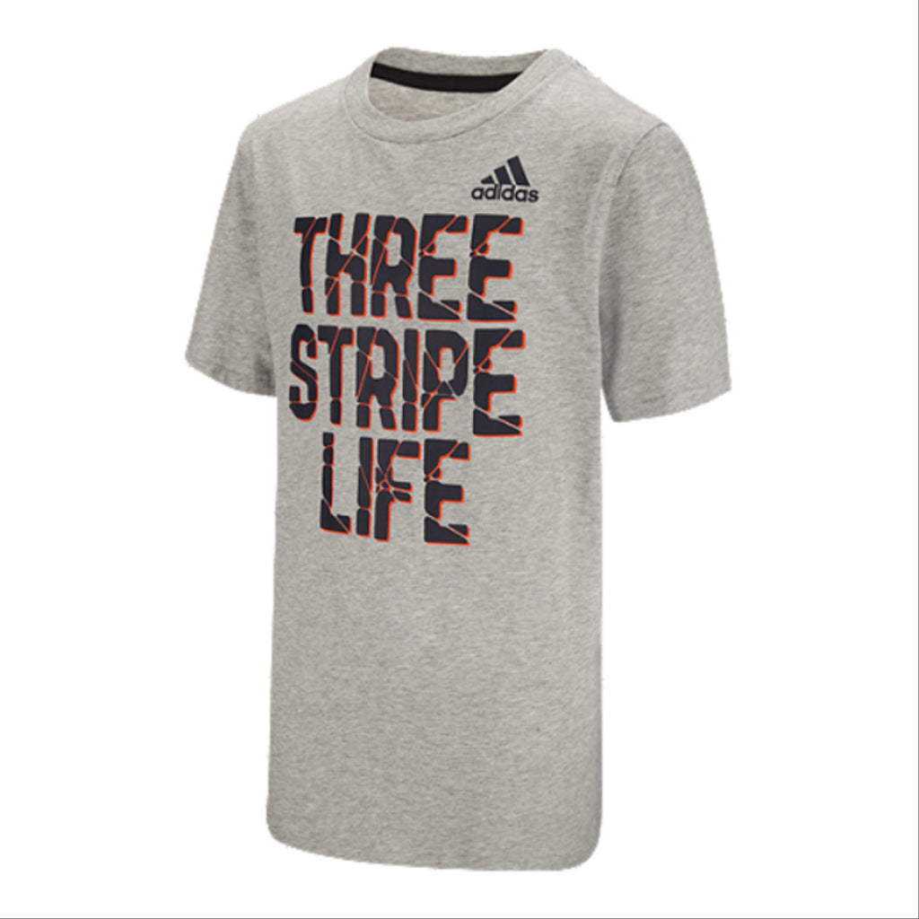 adidas Big Boys Youth Three Stripe Life Tee Grey Medium Fanletic