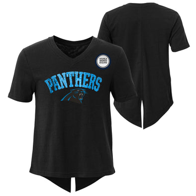 Outerstuff NFL Youth Girls Carolina Panthers "Show Love" Sequin Logo V-Neck T-Shirt