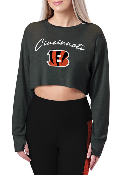 Certo By Northwest NFL Women's Cincinnati Bengals Central Long Sleeve Crop Top, Black