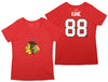 Reebok NHL Womens Chicago Blackhawks Patrick Kane #88 Tri-Blend Short Sleeve V-Neck Tee, Red