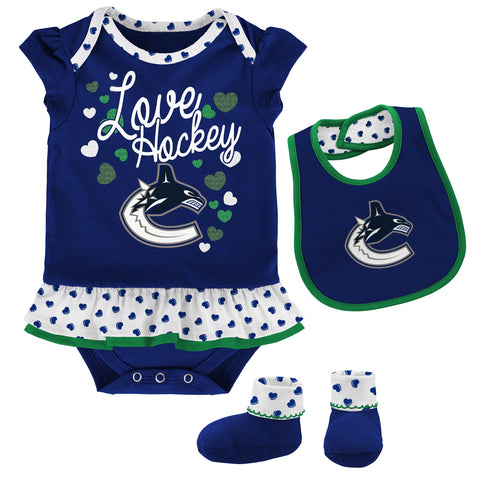 Outerstuff NHL Infant (12M-24M) Vancouver Canucks Love Hockey 3 Piece Set