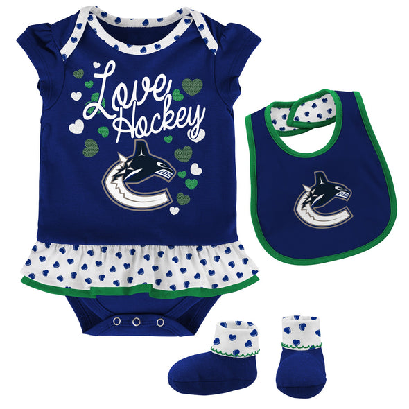 Outerstuff NHL Infant (12M-24M) Vancouver Canucks Love Hockey 3 Piece Set