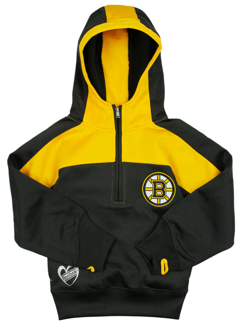 Reebok NHL Youth Girls Boston Bruins Active Half Zip Hoodie - Black / Gold