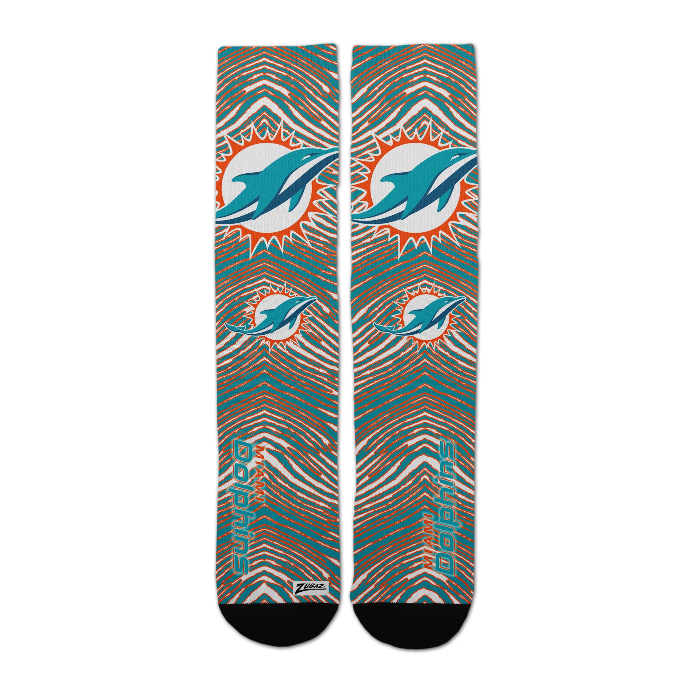 Officially Licensed NFL Miami Dolphins Zubaz Fever Socks, Size Small/Medium | for Bare Feet