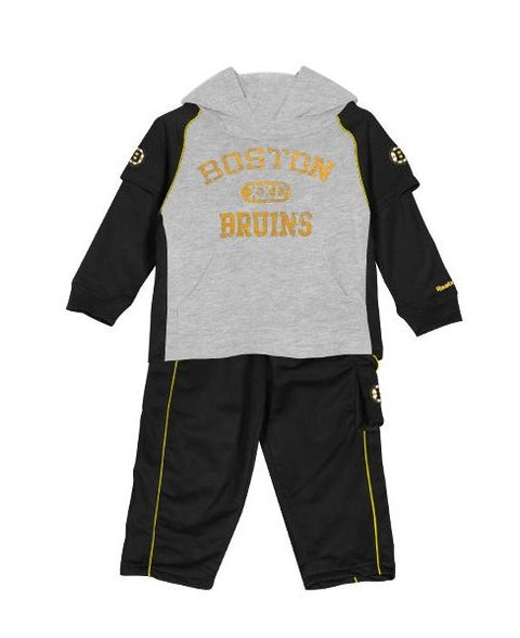 Reebok NHL Infant Boy's Boston Bruins Short Long Sleeve Faux Layer Shirt & Pants Set