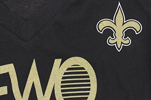 Reebok NFL Women's New Orleans Saints Deep V-Neck Football Tee Shirt - Black