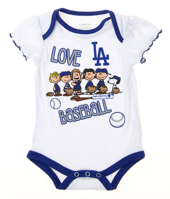 MLB Infants Los Angeles Dodgers Peanuts Love Baseball Creeper, White