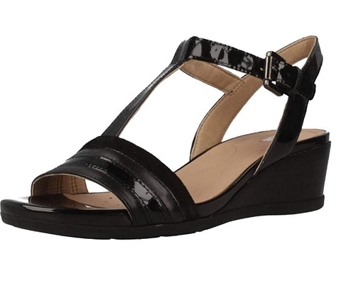 Geox Women's D Marykarmen C Open Toe Wedge Sandals, Black