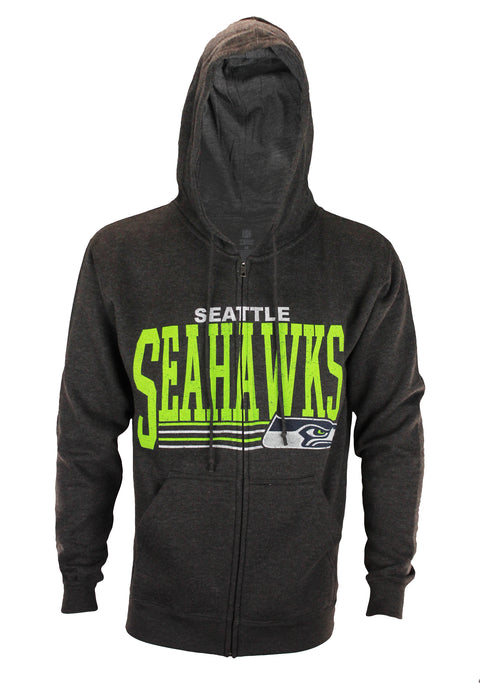 Seattle Seahawks NFL Football Men's Fade Route Full Zip Fleece Hoodie, Grey