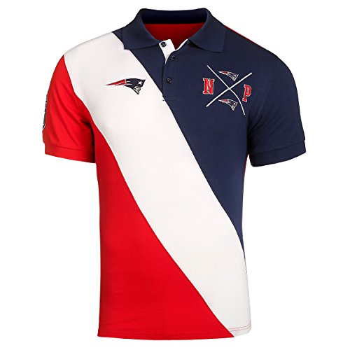 KLEW NFL Football Men's New England Patriots Diagonal Rugby Stripe Polo Shirt