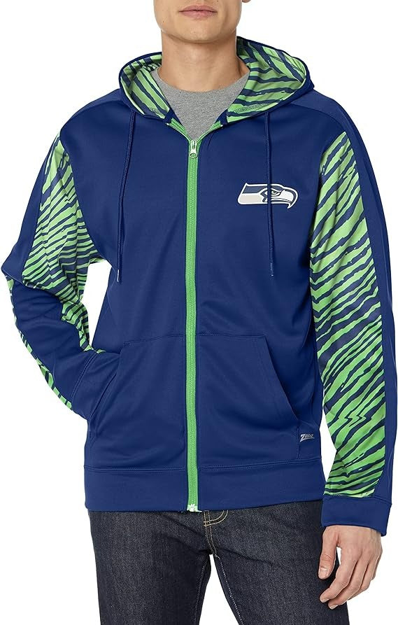 Zubaz Men's Seattle Seahawks Team Color Zebra Accent Full Zip Hoodie