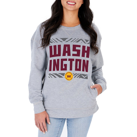 Zubaz NFL Women's Washington Football Team Heather Gray Crewneck Sweatshirt