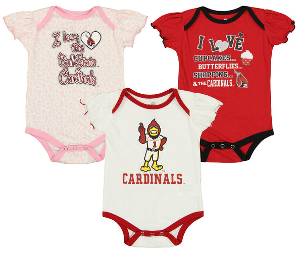 Outerstuff NCAA Infant Girls Ball State Cardinals Three Piece Creeper Set