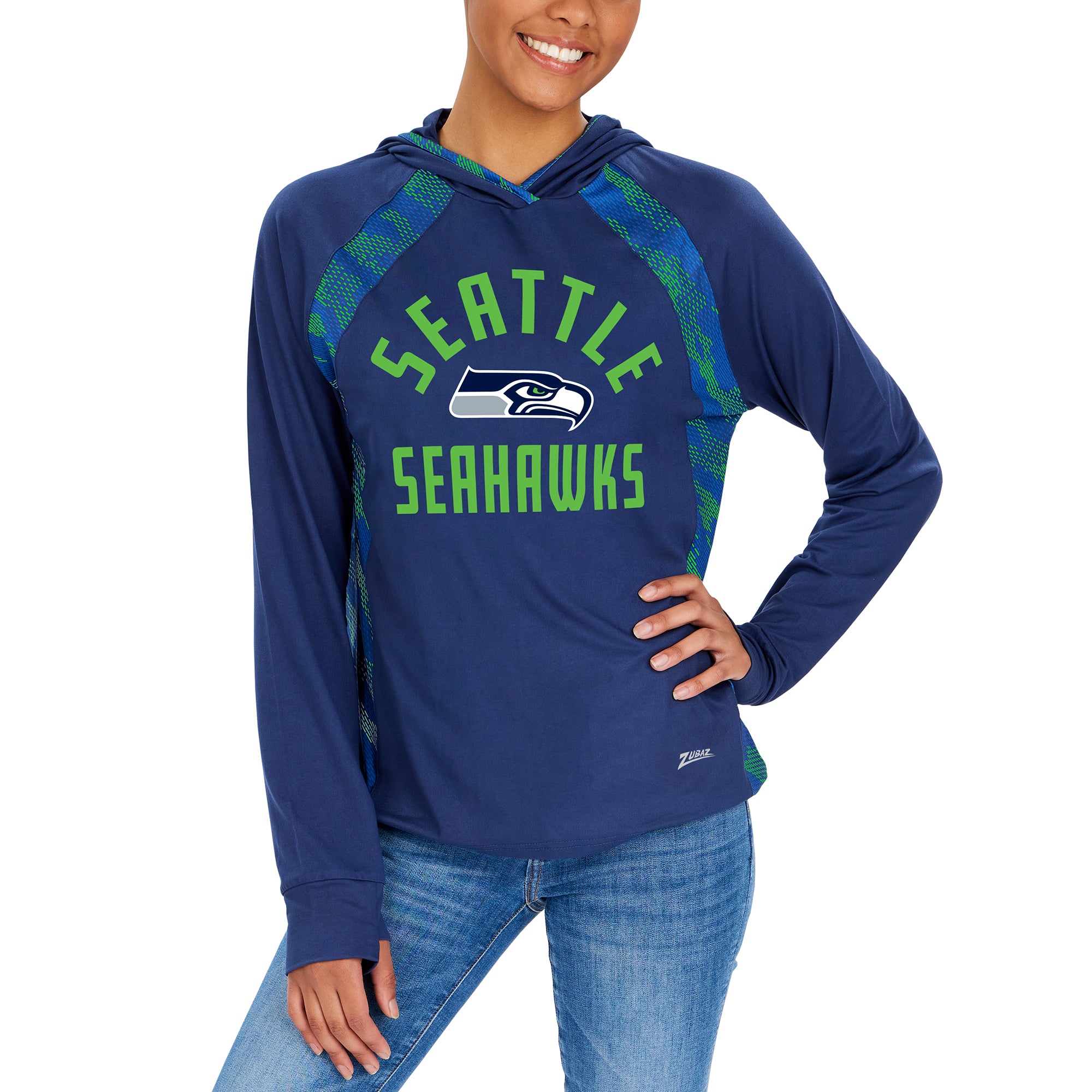 Zubaz NFL Women's Seattle Seahawks Solid Team Color Hoodie with Zebra –  Fanletic