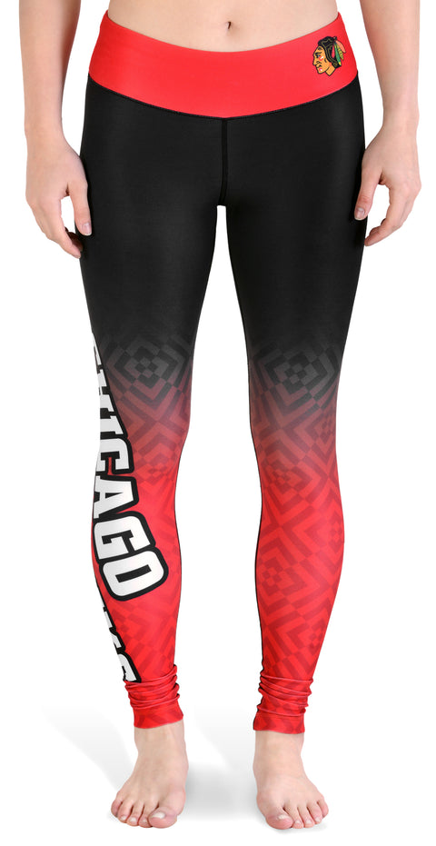 KLEW NHL Women's Chicago Blackhawks Gradient Print Leggings
