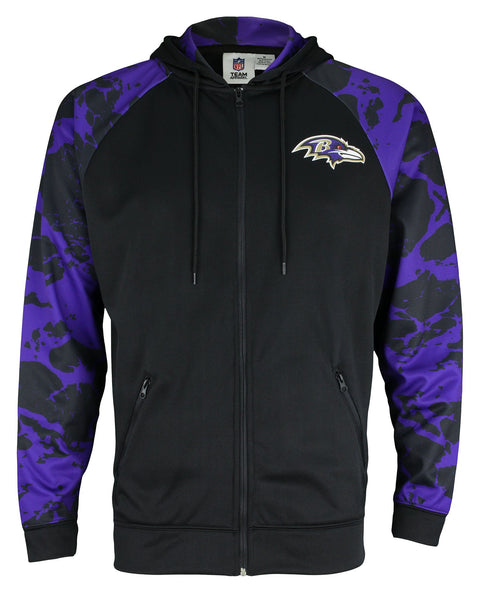 Zubaz NFL Men's Baltimore Ravens  Full Zip Hoodie with Lava Sleeves