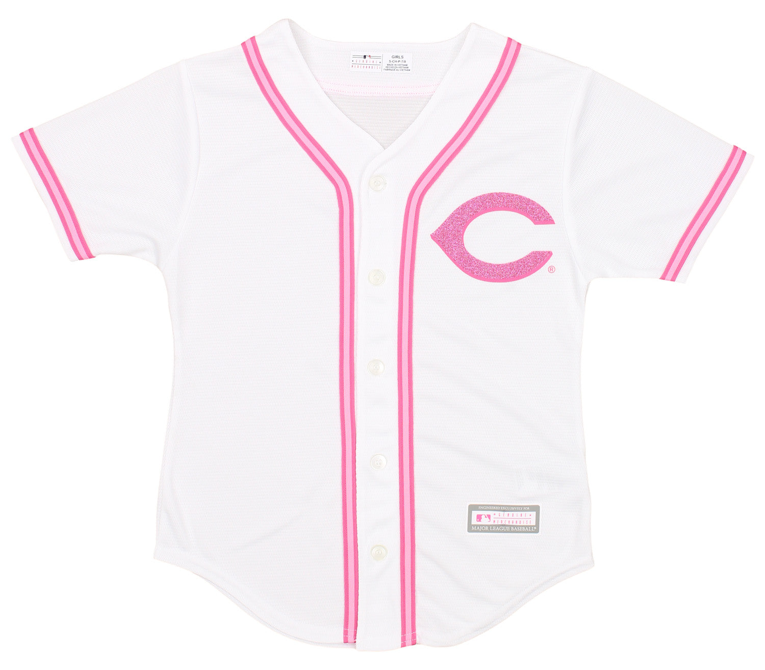 Outerstuff MLB Girls Youth (7-16) Cincinnati Reds Pink Glitter White Team Jersey