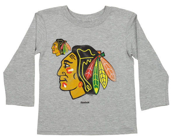 Reebok NHL Kids Chicago Blackhawks Long Sleeve Tight Spirl Tee, Grey