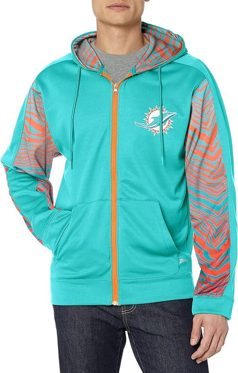 Zubaz Men's Miami Dolphins Team Color Zebra Accent Full Zip Hoodie