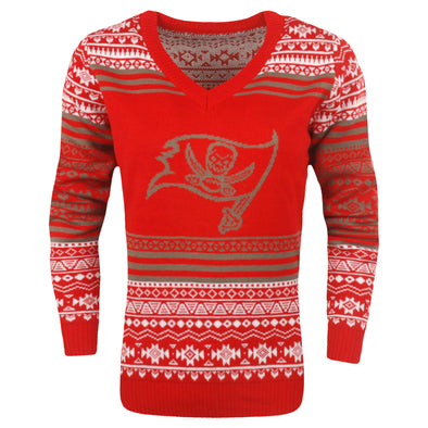 FOCO NFL Women's Tampa Bay Buccaneers Big Logo Aztec V-Neck Sweater