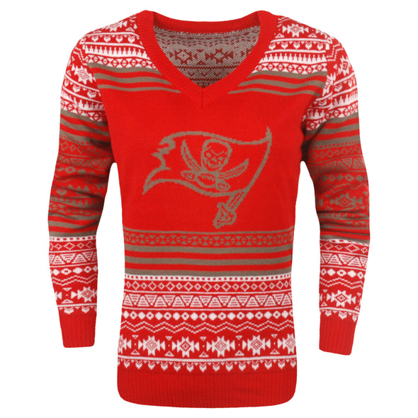 FOCO NFL Women's Tampa Bay Buccaneers Big Logo Aztec V-Neck Sweater