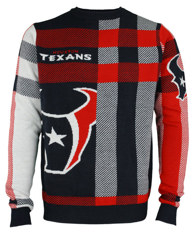 Forever Collectibles NFL Men's Houston Texans Plaid Crew Neck Sweater