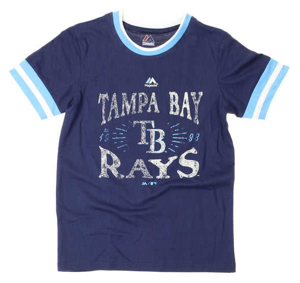 Outerstuff MLB Youth Tampa Bay Rays Round The Bases Ringer Tee, Navy