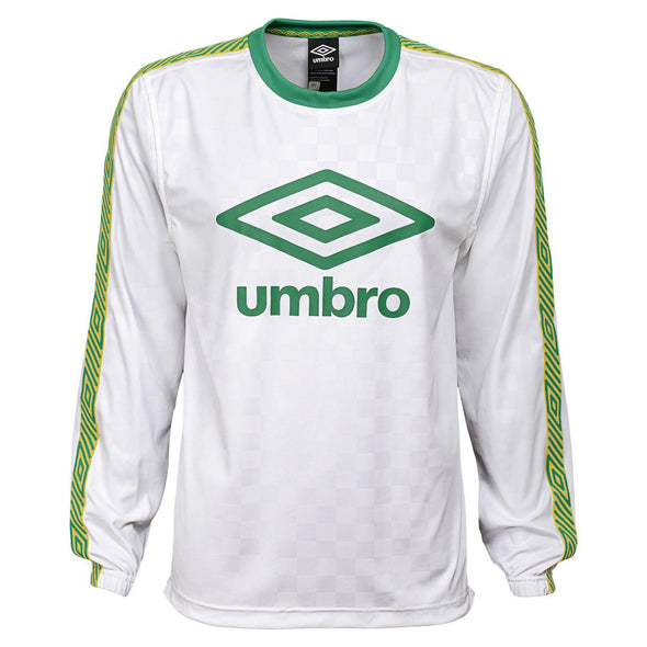 Umbro Men's Long Sleeve Logo Crew Neck Shirt, White/Jelly Bean