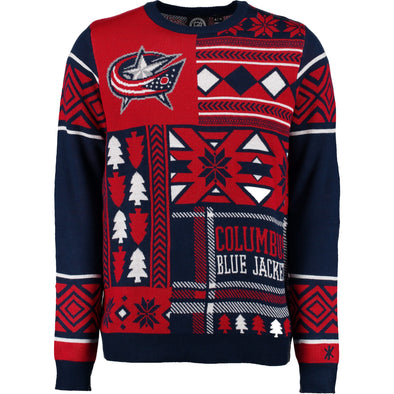 Klew NHL Men's Columbus Blue Jackets Patches Ugly Sweater