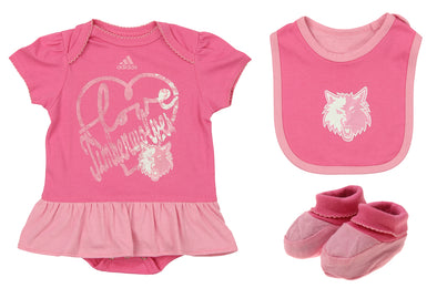 Adidas NBA Infant Minnesota Timberwolves Fanatic Creeper, Bib, and Booties Set, Pink