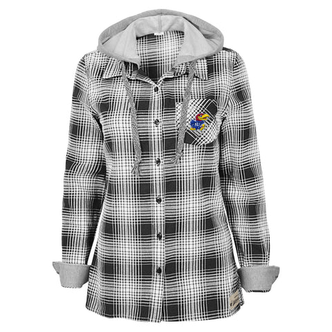 Outerstuff NCAA Juniors Kansas Jayhawks Dream Plaid Button-Down Hooded Shirt