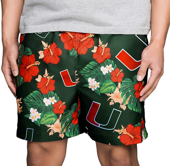 FOCO NCAA Men's Miami Hurricanes Floral Hawaiian Swim Trunks