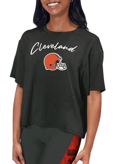 Certo By Northwest NFL Women's Cleveland Browns Turnout Cropped T-Shirt, Charcoal