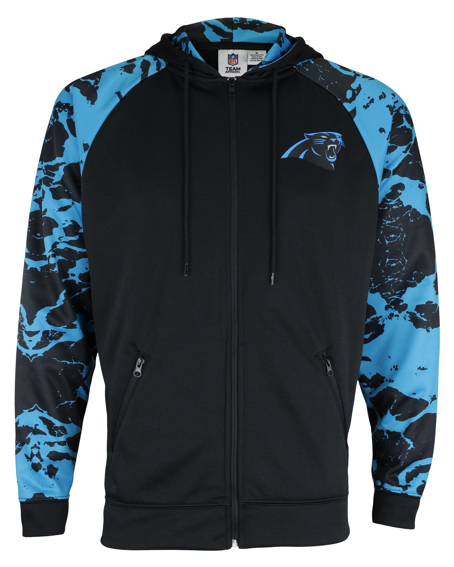 Zubaz NFL Men's Carolina Panthers Full Zip Hoodie with Lava Sleeves