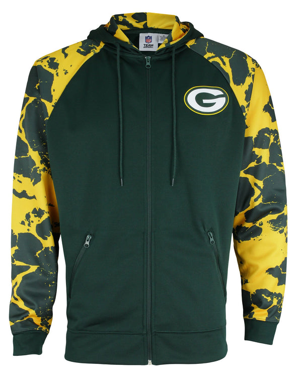 Zubaz NFL Men's Green Bay Packers  Full Zip Hoodie with Lava Sleeves