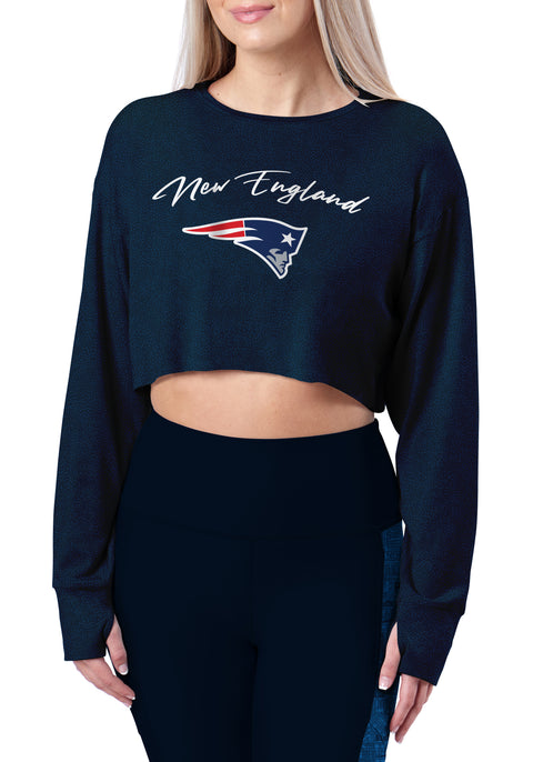 Certo By Northwest NFL Women's New England Patriots Central Crop Top, Navy