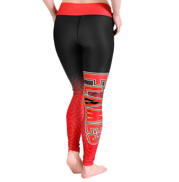 KLEW NHL Women's Calgary Flames Gradient Print Leggings