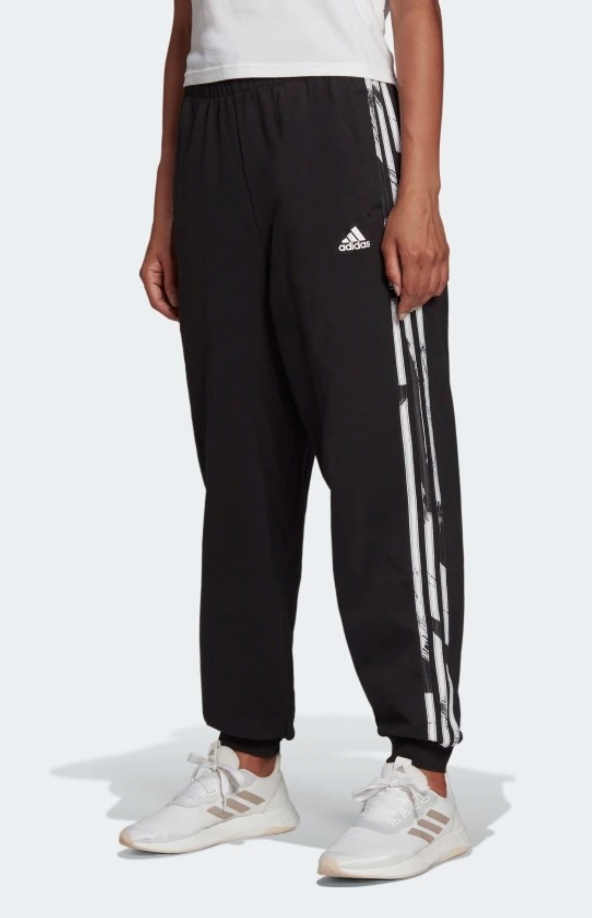 Adidas Women's Essentials Print 3-Stripes Pants, Black/White – Fanletic