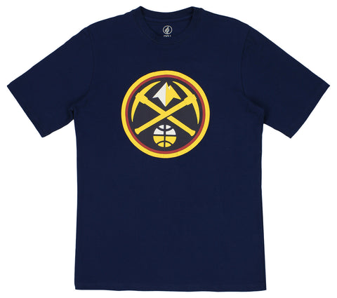 FISLL NBA Men's Denver Nuggets Team Color, Name and Logo Premium T-Shirt
