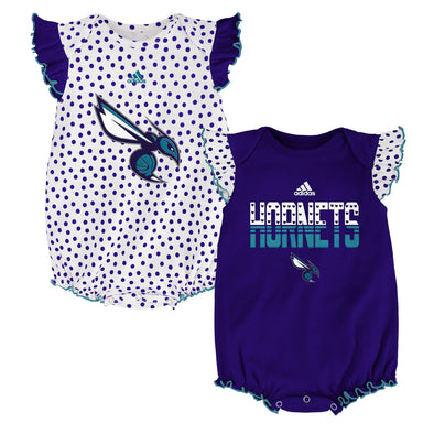 Adidas NBA Infant Girls Charlotte Hornets Polka Fan 2 Pack Creeper Set