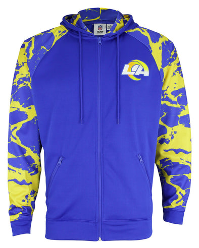 Zubaz NFL Men's Los Angeles Rams  Full Zip Hoodie with Lava Sleeves